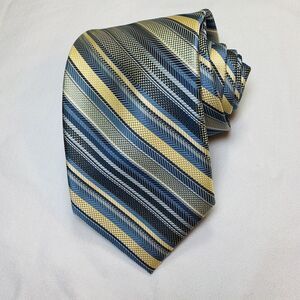 Bruno‎ Piatelli Tie Mens 100% Silk Necktie Beige Blue Ivory Stripes Ties